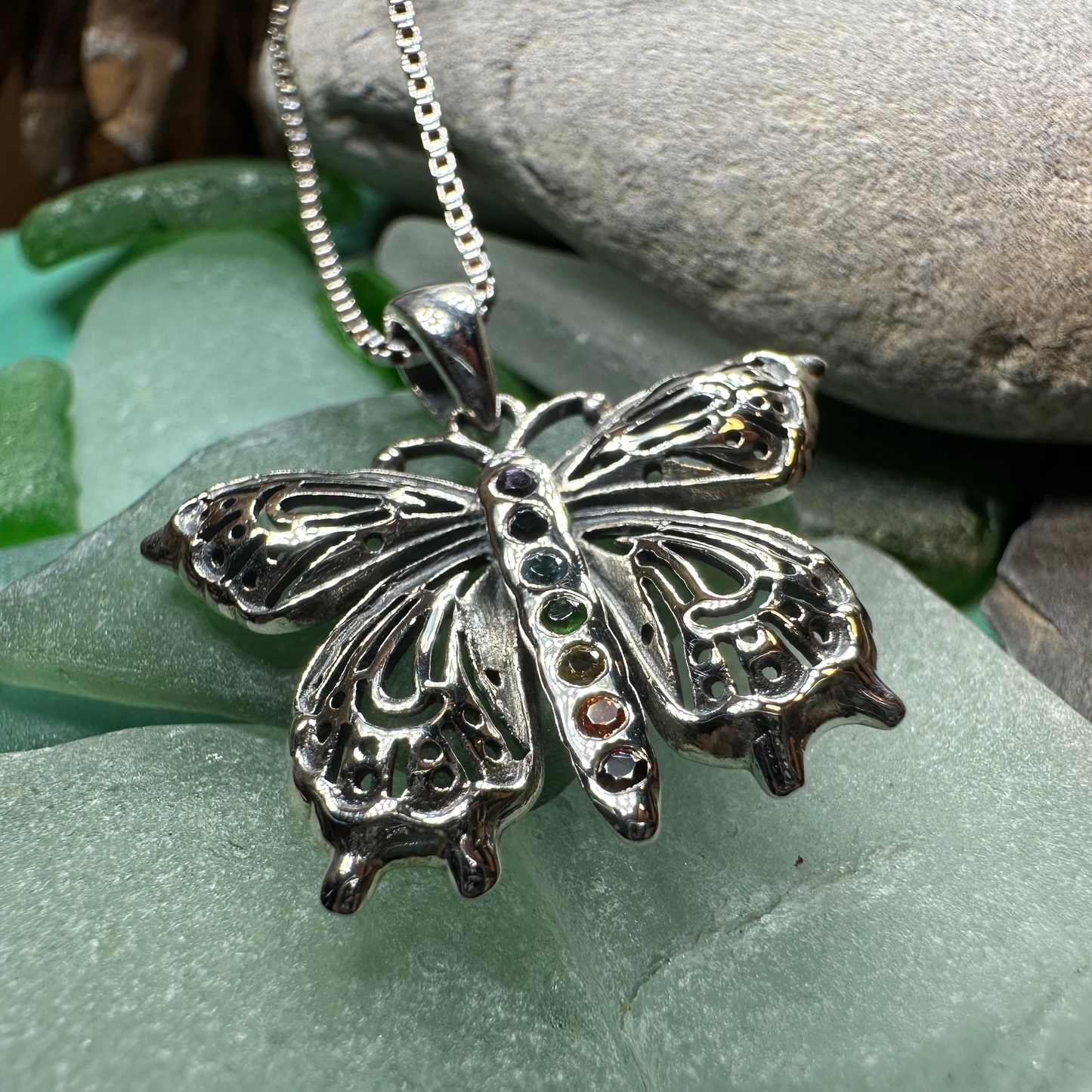 Rainbow Butterfly Necklace in Sterling Silver — view 8
