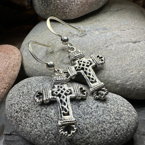 Load image into Gallery viewer, Celtic Cross Earrings in Sterling Silver