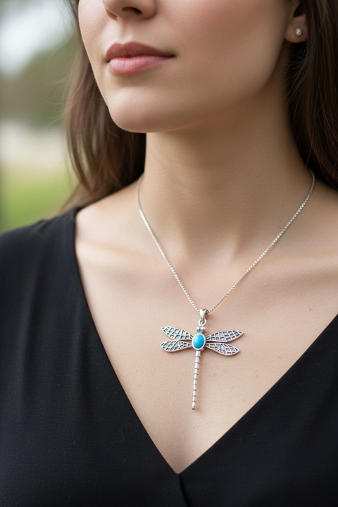 Load image into Gallery viewer, Turquoise Dragonfly Necklace