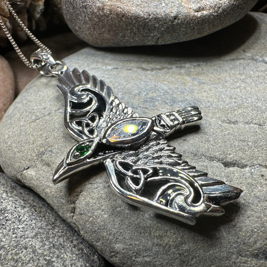 Oryx Celtic Raven Necklace in Sterling Silver