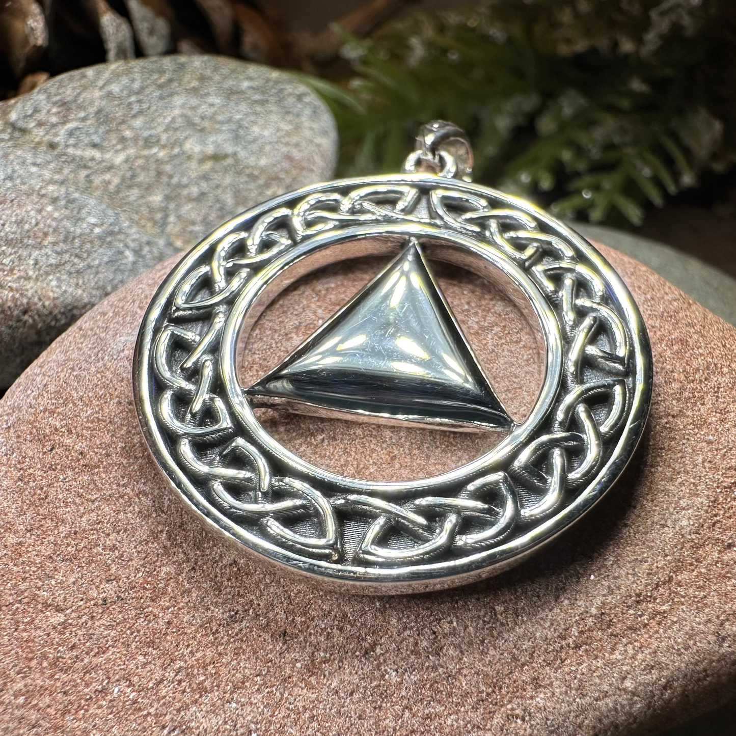 Large Celtic AA Sobriety Necklace in Sterling Silver
