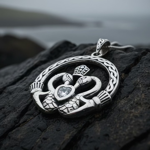 Load image into Gallery viewer, Celtic Swan Claddagh Necklace in Sterling Silver