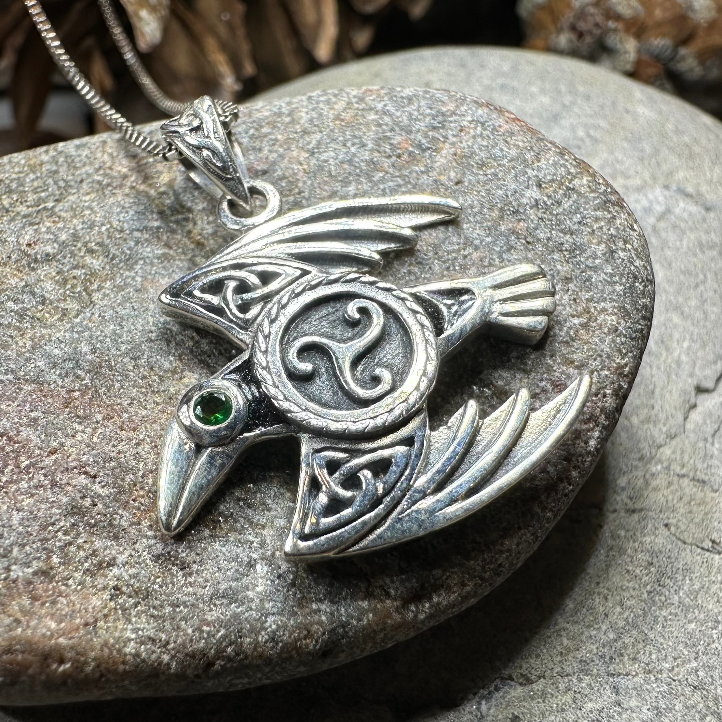 Astrid Celtic Raven Necklace in Sterling Silver — view 12