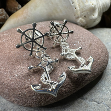 Load image into Gallery viewer, Ship's Wheel Anchor Post Earrings