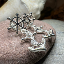 Load image into Gallery viewer, Ship's Wheel Anchor Post Earrings