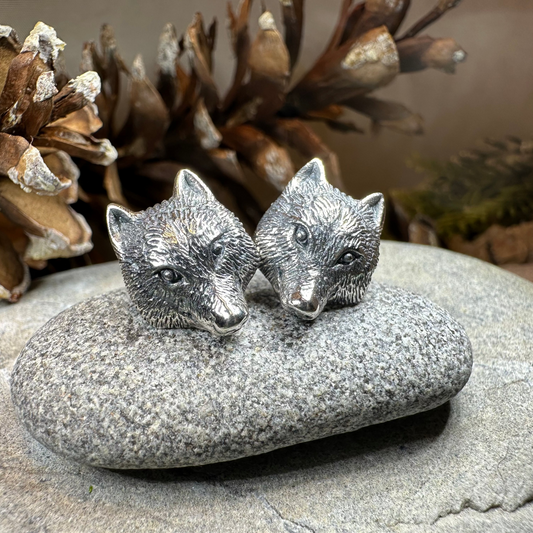 Forest Song Wolf Post Earrings in Sterling Silver