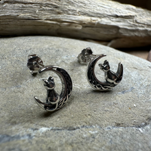 Load image into Gallery viewer, Celtic Cat & Crescent Moon Stud Earrings
