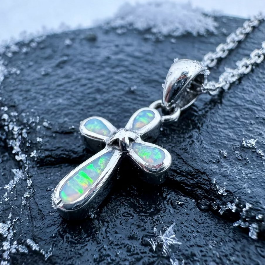 Petite Opal Celtic Cross Necklace – Celtic Crystal Design  display picture 1
