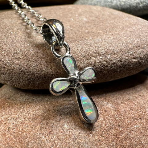 Load image into Gallery viewer, Petite Opal Celtic Cross Necklace