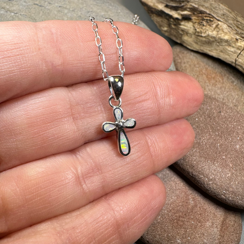Load image into Gallery viewer, Petite Opal Celtic Cross Necklace