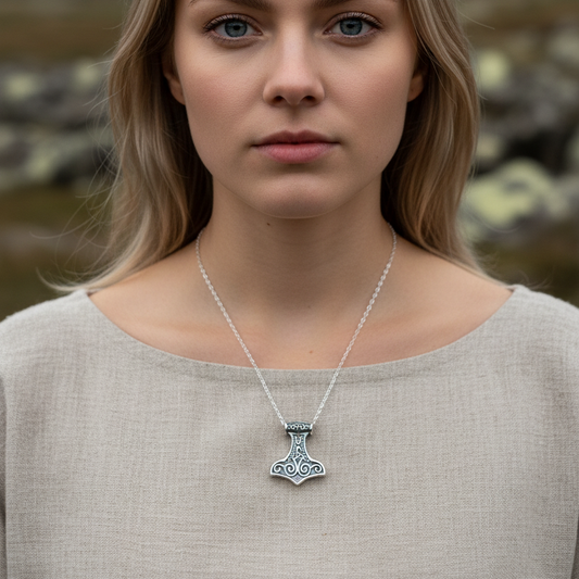 Petite Thor's Hammer Trinity Necklace in Sterling Silver