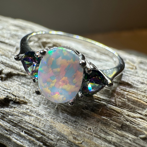 Load image into Gallery viewer, Aubrette Opal Celtic Ring in Sterling Silver