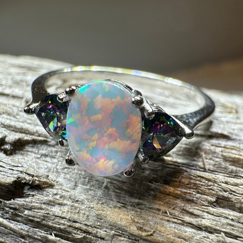 Load image into Gallery viewer, Aubrette Opal Celtic Ring in Sterling Silver