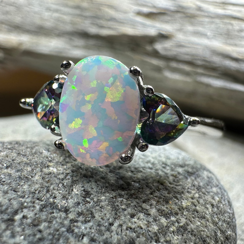 Load image into Gallery viewer, Aubrette Opal Celtic Ring in Sterling Silver