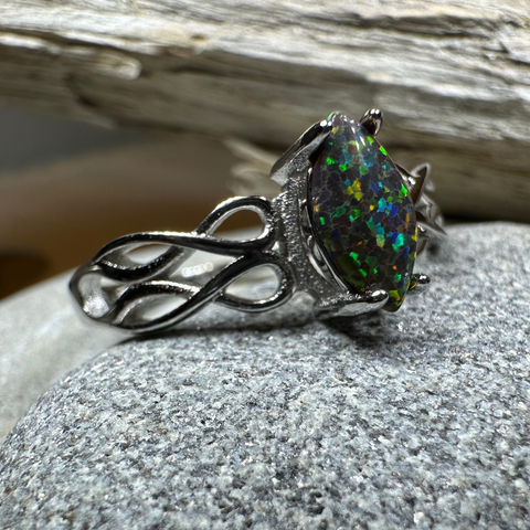 Load image into Gallery viewer, Astrid Celtic Fire Opal Ring in Sterling Silver