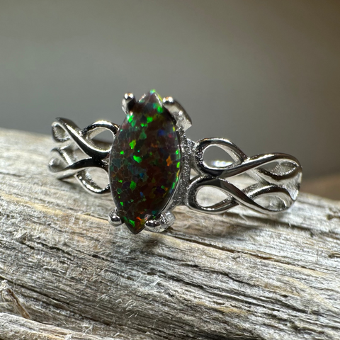 Load image into Gallery viewer, Astrid Celtic Fire Opal Ring in Sterling Silver