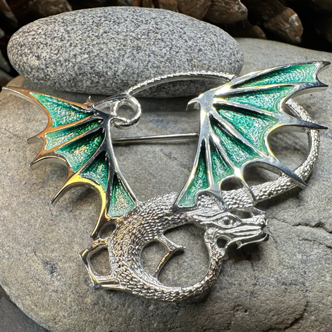 Load image into Gallery viewer, Meadowdancer Sterling Silver Dragon Brooch - Handmade in Scotland