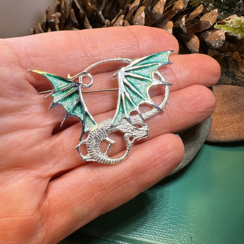 Load image into Gallery viewer, Meadowdancer Sterling Silver Dragon Brooch - Handmade in Scotland