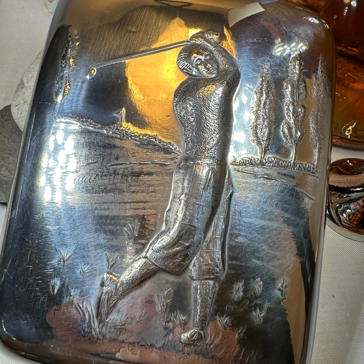Scottish Golfer Pewter Hip Flask - Handmade in England