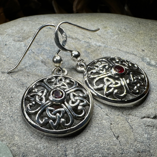 Ariadne Trinity Knot Garnet Earrings in Sterling Silver