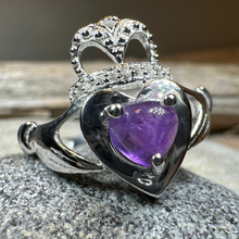 Load image into Gallery viewer, Noble Heart Amethyst Claddagh Ring