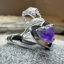 Load image into Gallery viewer, Noble Heart Amethyst Claddagh Ring
