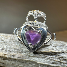 Load image into Gallery viewer, Noble Heart Amethyst Claddagh Ring