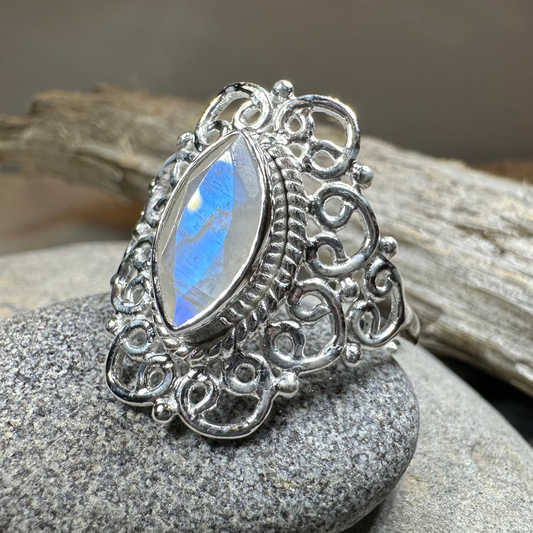 Orenda Celtic Spiral Moonstone Ring in Sterling Silver