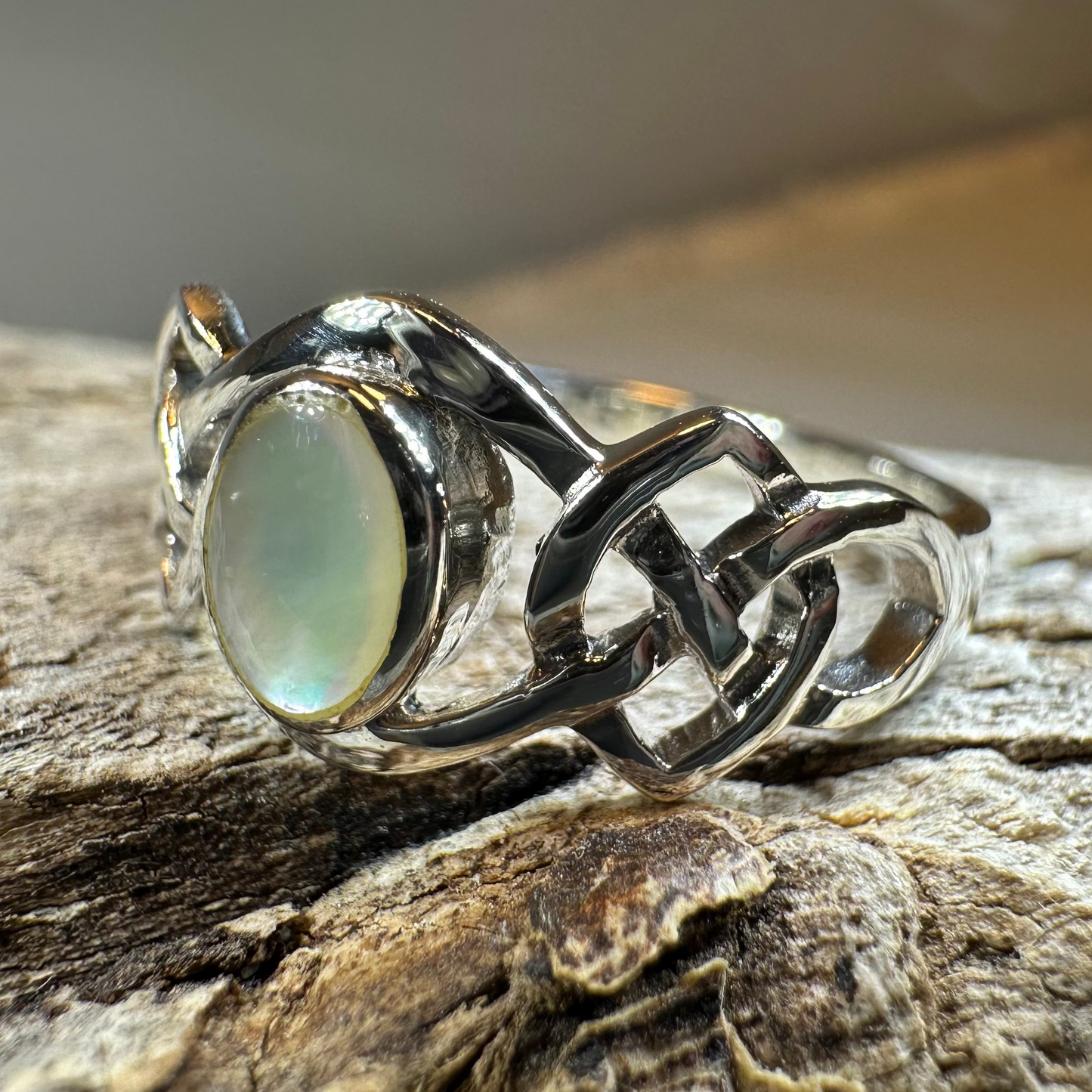 Mina Celtic Knot Ring with Mother of Pearl — view 10
