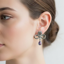 Load image into Gallery viewer, Gemstone Marcasite Bow Stud Earrings