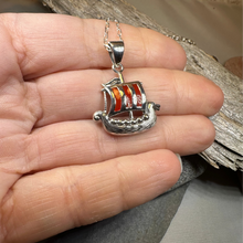 Load image into Gallery viewer, Red Sails Viking Ship Necklace