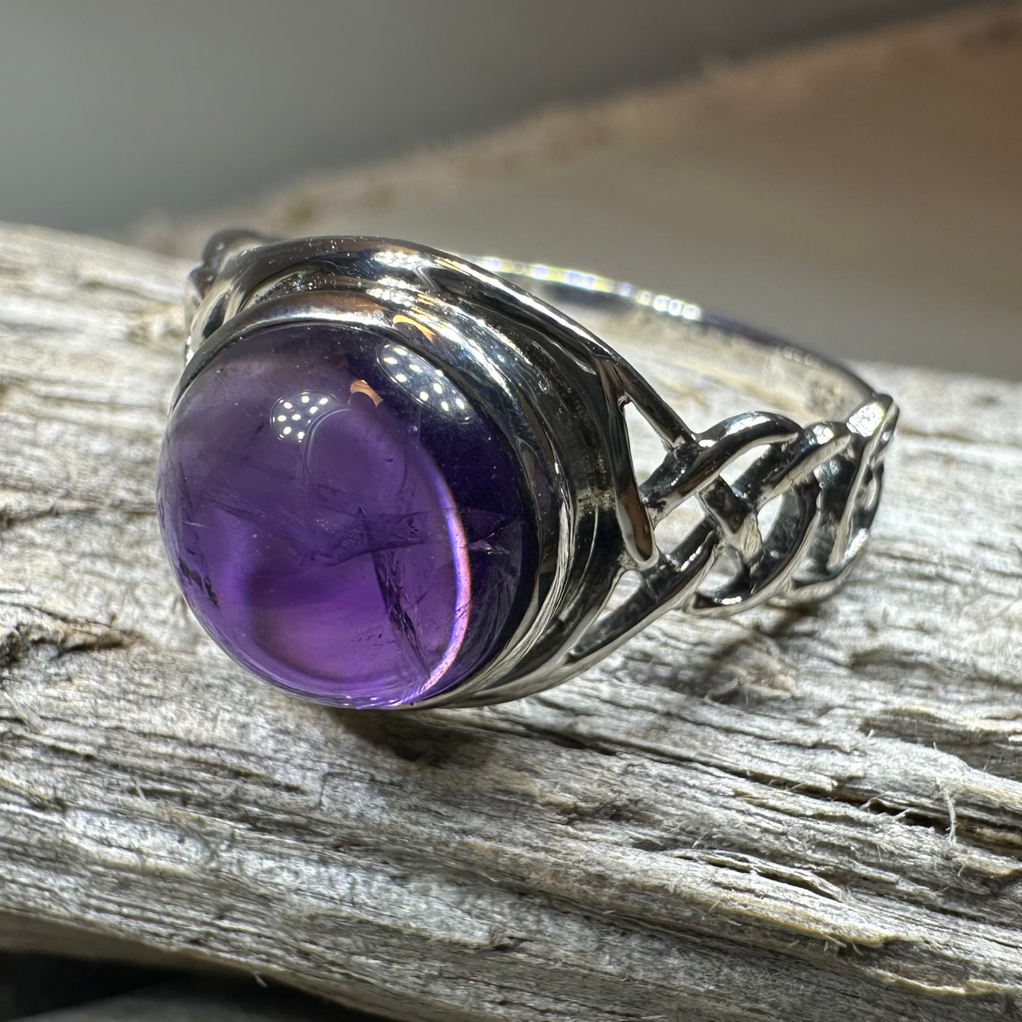 Faye Celtic Knot Amethyst Ring in Sterling Silver — view 8