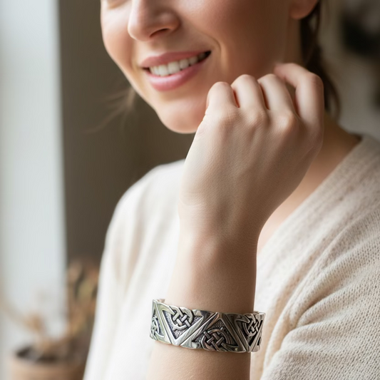 Destiny Celtic Knot Cuff Bracelet in Pewter