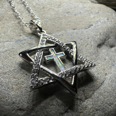 Load image into Gallery viewer, Star of David Cross Opal Necklace