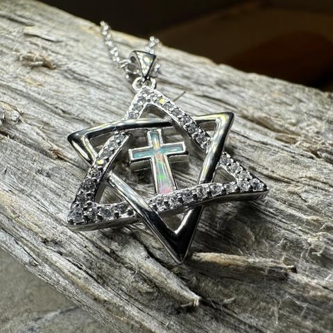 Load image into Gallery viewer, Star of David Cross Opal Necklace