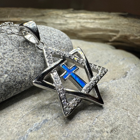 Load image into Gallery viewer, Star of David Cross Opal Necklace