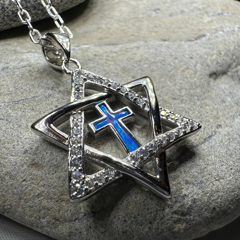 Load image into Gallery viewer, Star of David Cross Opal Necklace