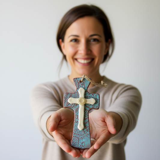 Handmade Pottery Trinity Cross - Made in the U.S.A.