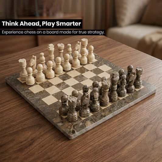 Luxury Grey and Verona Marble Chess Set 12 Inches - Premium Quality