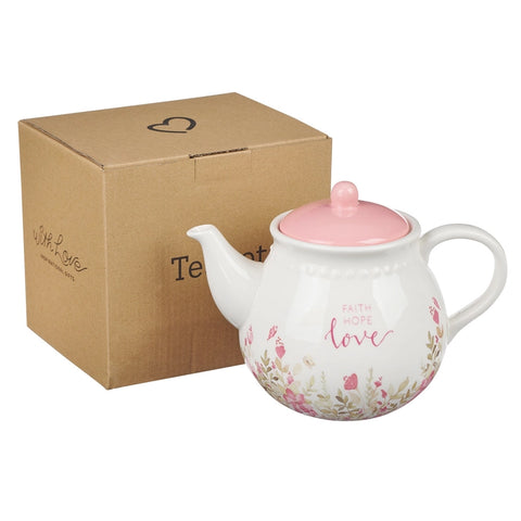 Load image into Gallery viewer, Pink Faith, Hope, Love Ceramic Teapot