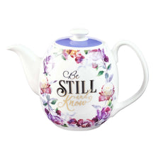 Load image into Gallery viewer, Purple "Be Still" Ceramic Teapot