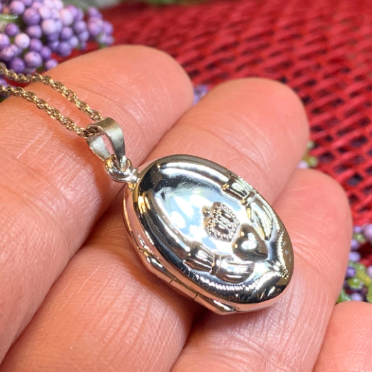 Irish Claddagh Locket Necklace in Sterling Silver — view 9
