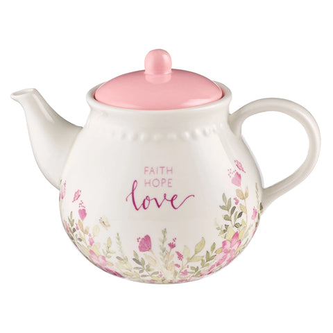 Load image into Gallery viewer, Pink Faith, Hope, Love Ceramic Teapot