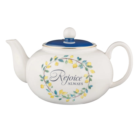 Load image into Gallery viewer, Blue "Rejoice" Ceramic Teapot