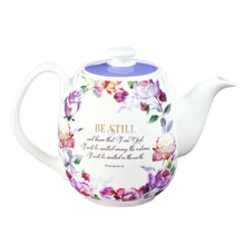 Load image into Gallery viewer, Purple "Be Still" Ceramic Teapot