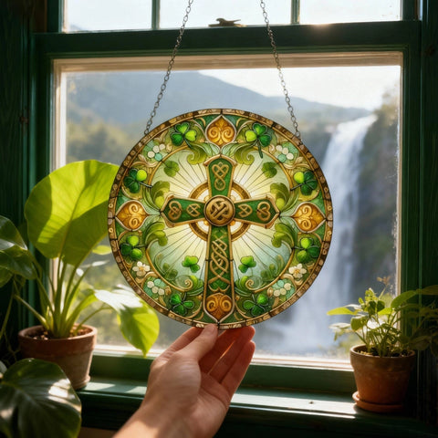 Load image into Gallery viewer, Ireland's Celtic Cross Stained Glass Suncatcher Gift