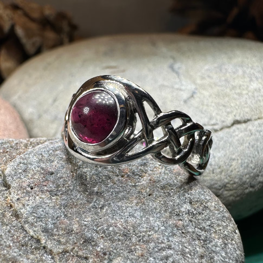 Leah Celtic Knot Garnet Ring in Sterling Silver — view 10