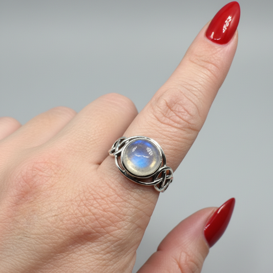 Rhianna Celtic Knot Moonstone Ring in Sterling Silver