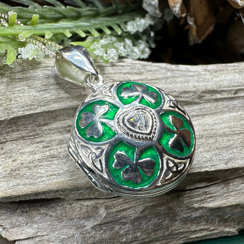 Load image into Gallery viewer, Irish Shamrock Locket Necklace in Sterling Silver