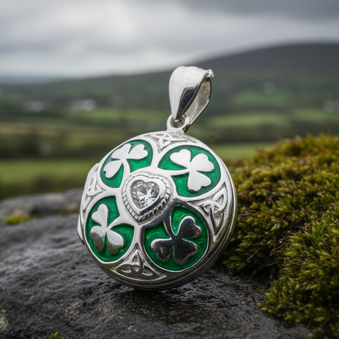 Load image into Gallery viewer, Irish Shamrock Locket Necklace in Sterling Silver